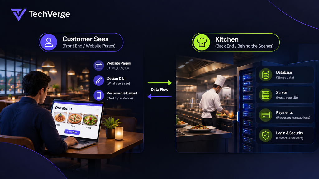 Front end vs back end website development explained with restaurant analogy