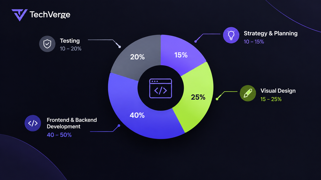 Website development budget breakdown chart showing percentage split by component